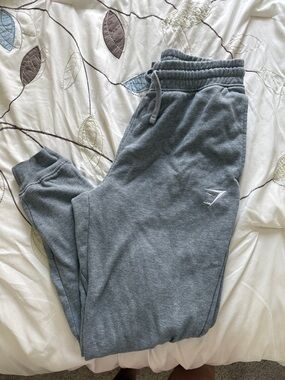 Gymshark Heather Gray Joggers with White Logo